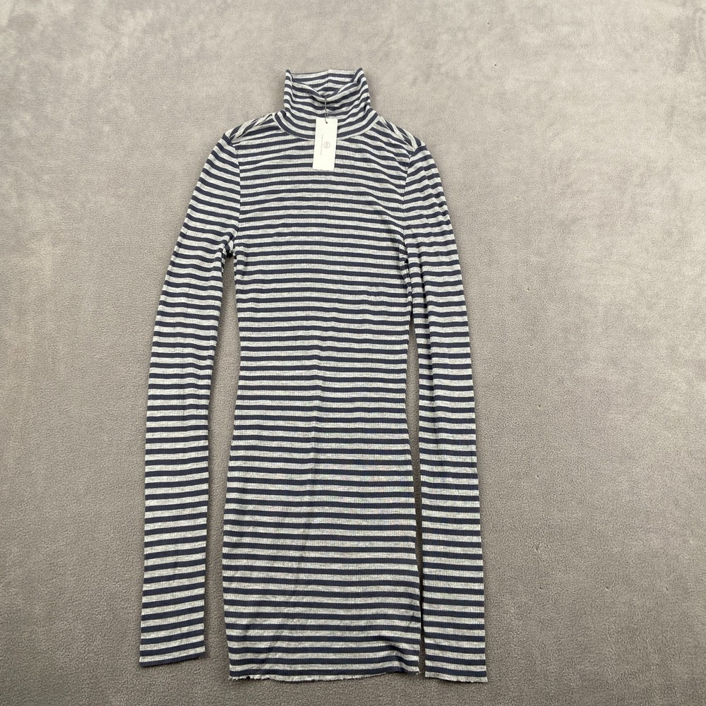 Adriano Goldschmied Top Womens XS Gray Blue Striped Tight Knit Turtleneck Winter